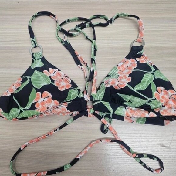Adore Me Bikini Top Womens Black Floral Tropical Strappy Swim Resort NEW XL - Picture 1 of 5